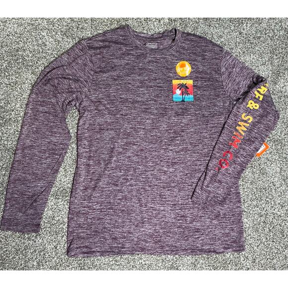 Surf & Swim Co SPF 50+ Long Sleeve Swim Shirt Sky & Palm Eggplant Lg New - Picture 1 of 6